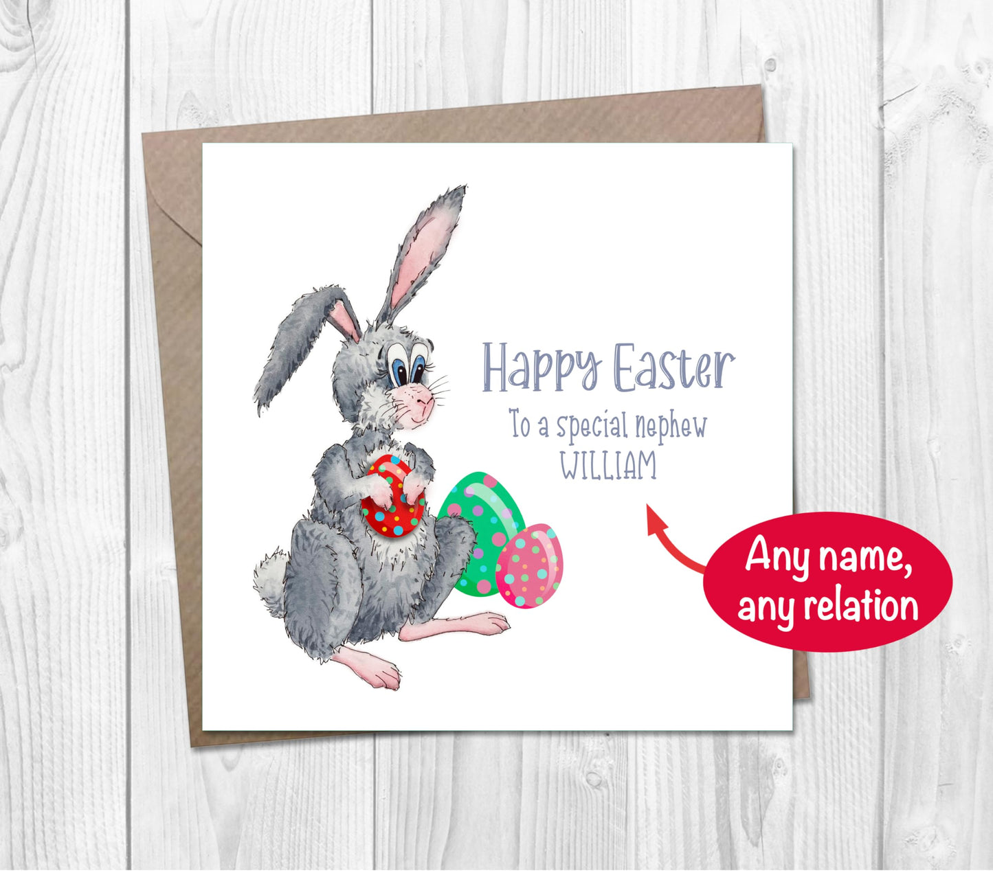 Personalised Easter Card with Cute Easter Bunny Rabbit for Kids, Granddaughter, Grandson, Baby