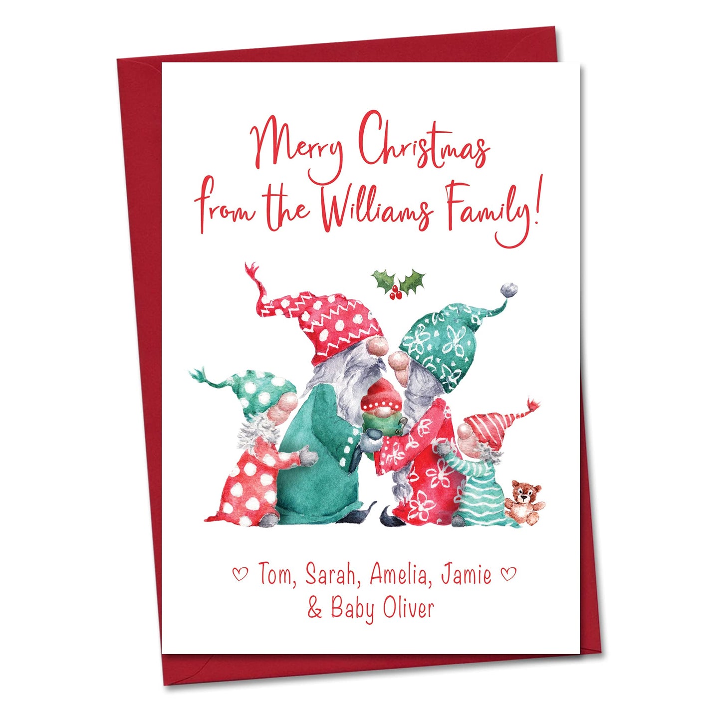 Pack of 6 Personalised Gonk Christmas Cards from a Family of 5