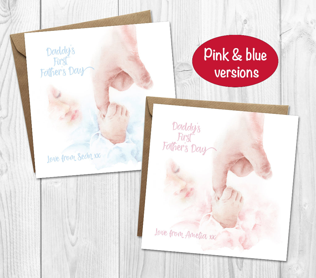 1st fathers day card in pink and blue for boys and girls