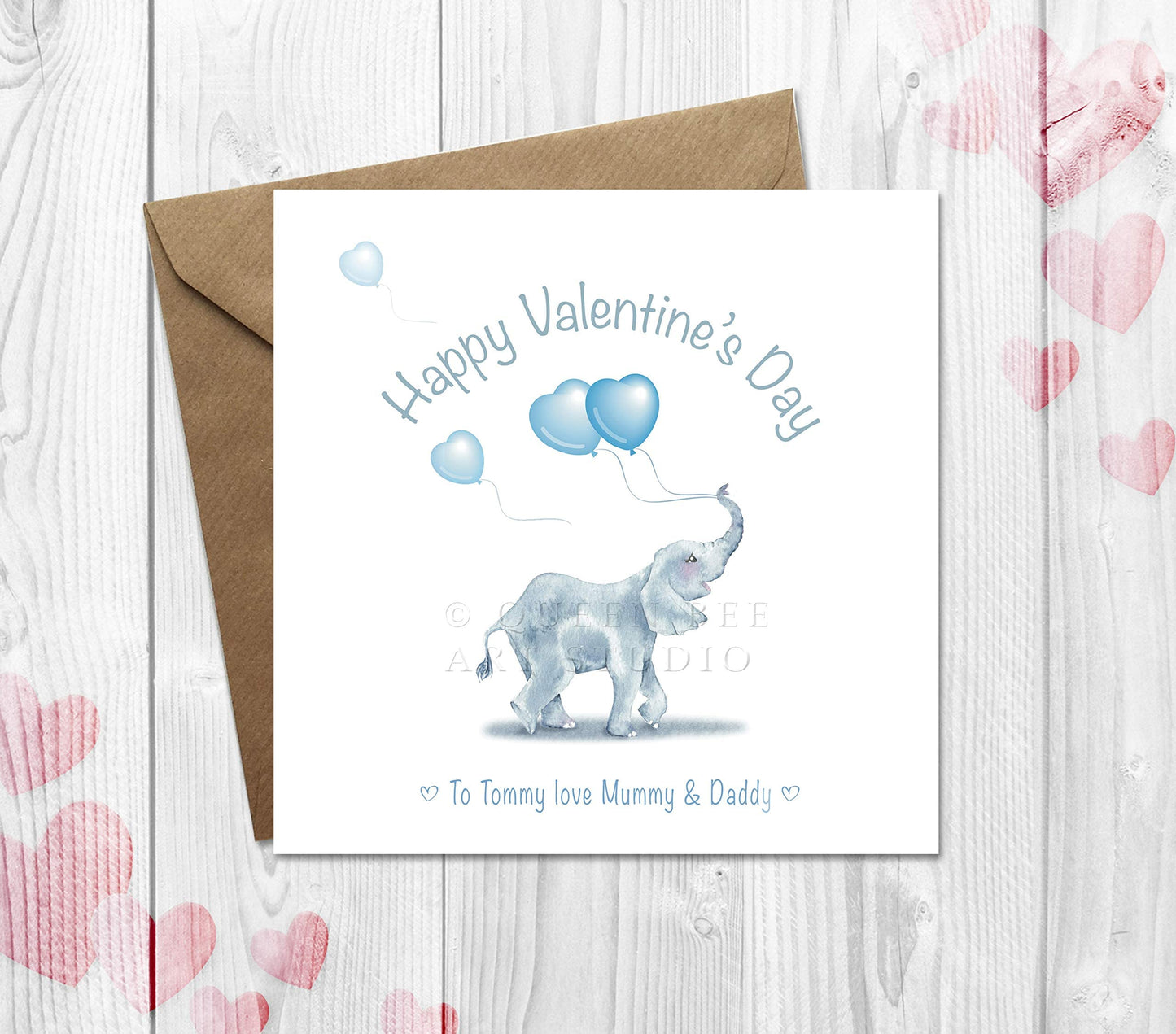 Personalised Valentines Card for Kids, Young Children and Babies with Cute Elephant