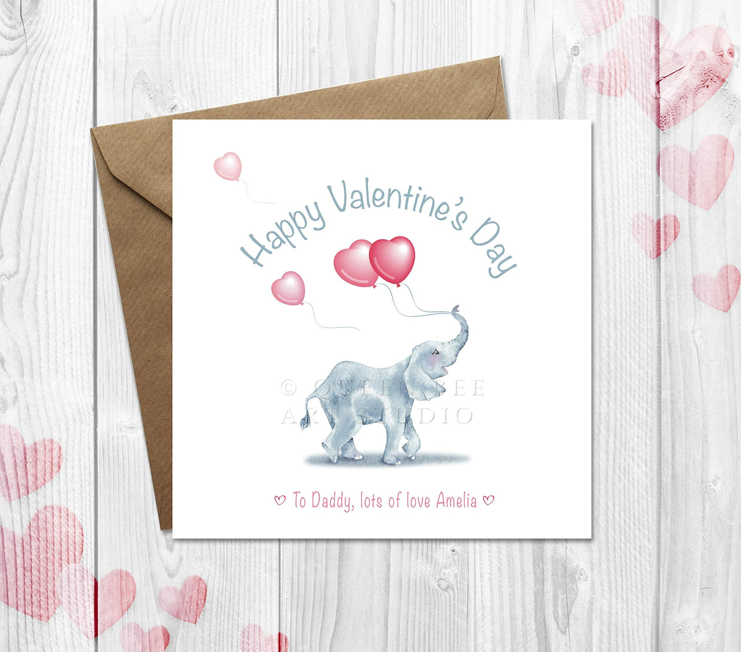 Personalised Valentines Card for Kids, Young Children and Babies with Cute Elephant