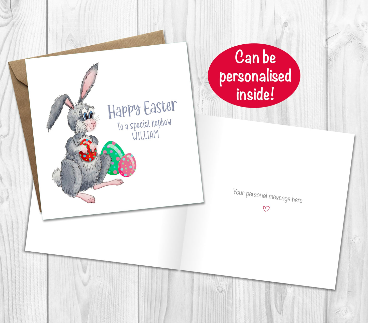 Personalised Easter Card with Cute Easter Bunny Rabbit for Kids, Granddaughter, Grandson, Baby