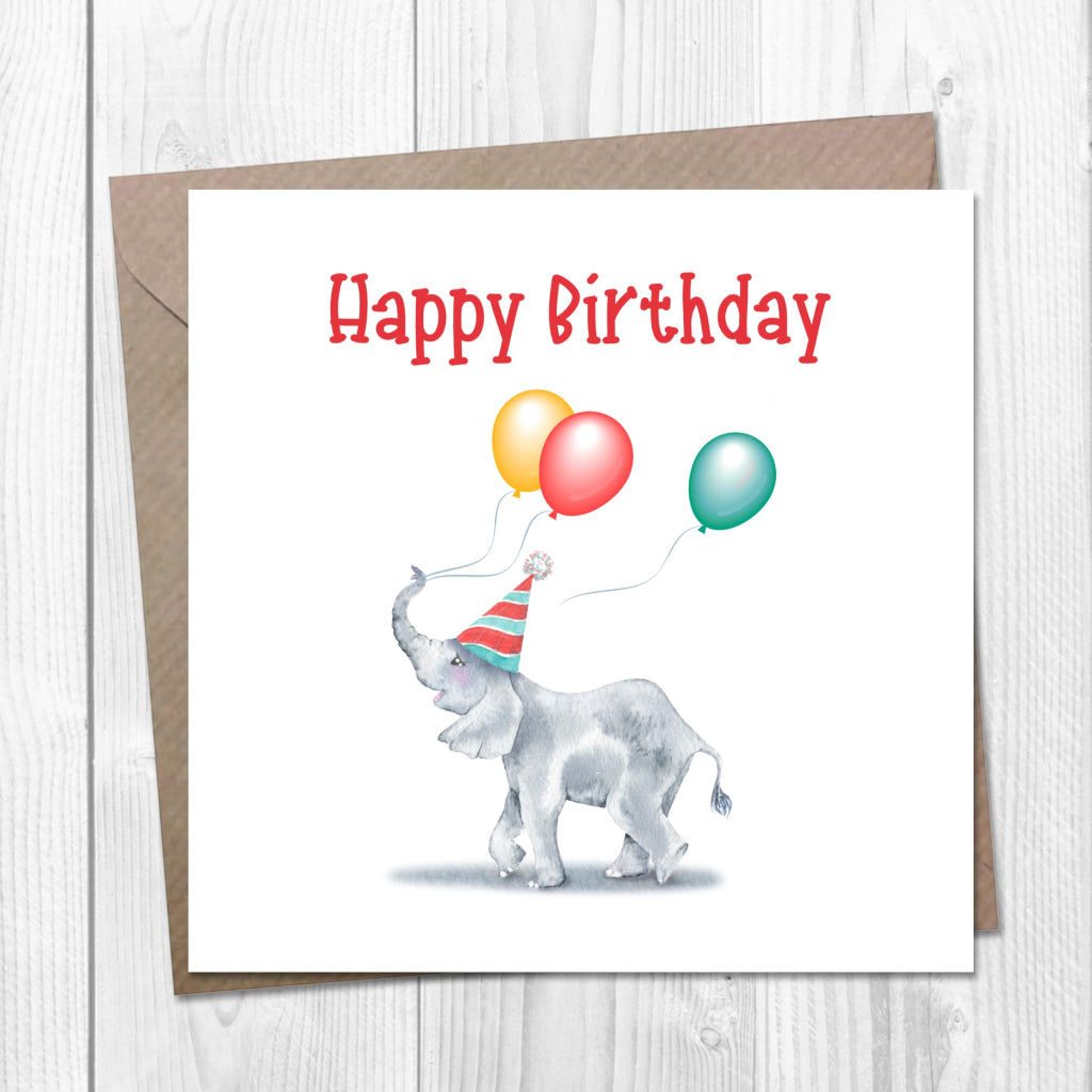 Kids Happy Birthday elephant card standard version without age or name