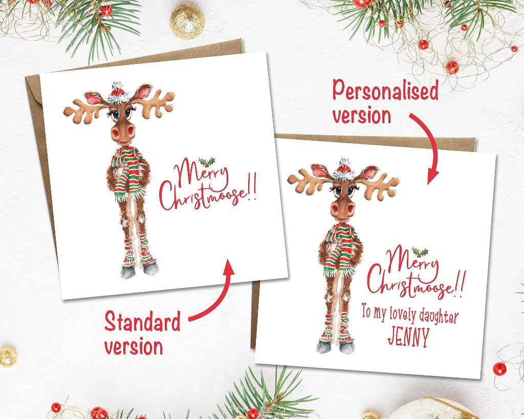 Personalised and standard cards with funny moose or reindeer on the front