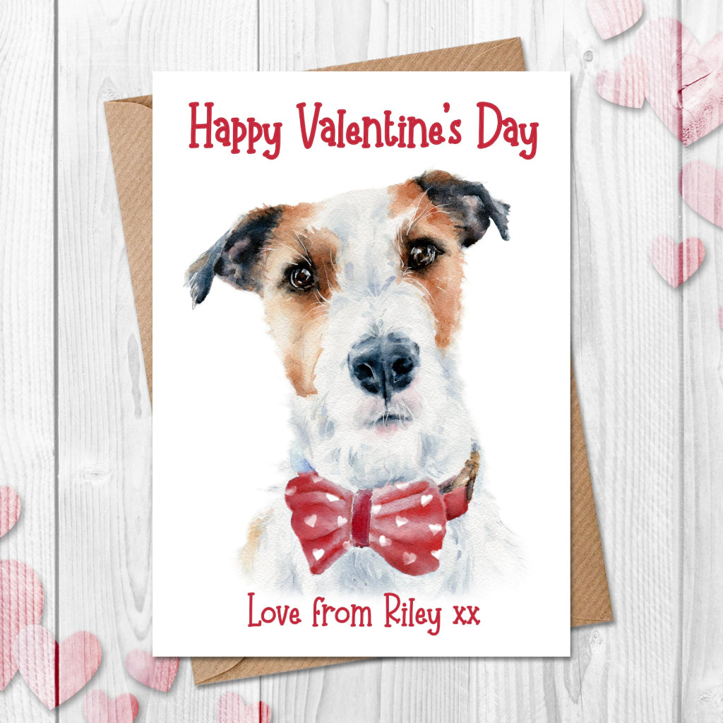 Cute valentines card from a white and tan jack russell, with love