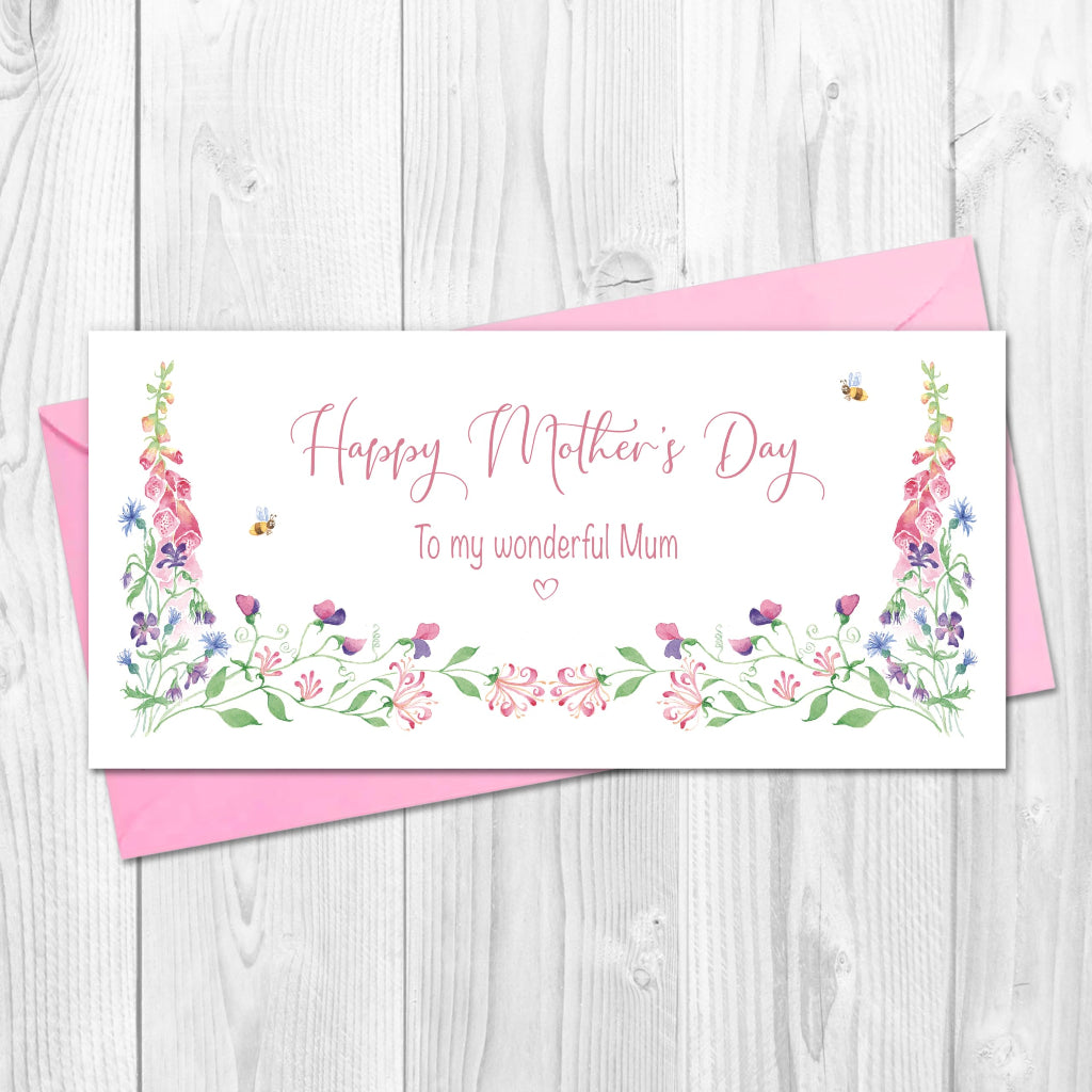 A traditional floral Mother's Day card personalised to a wonderful mum, comes with a pink envelope