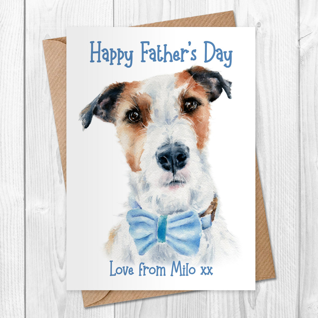 Personalised fathers day card with white wire haired jack russell terrier