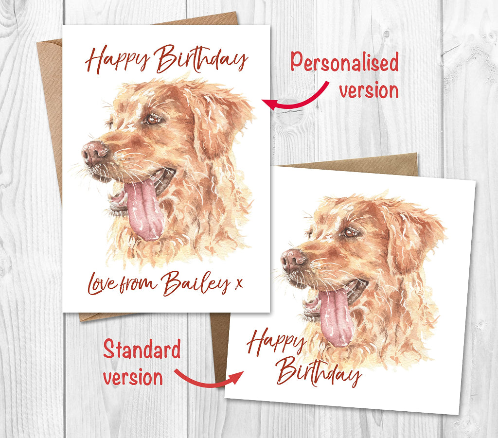 Personalised birthday card from dog with golden retriever
