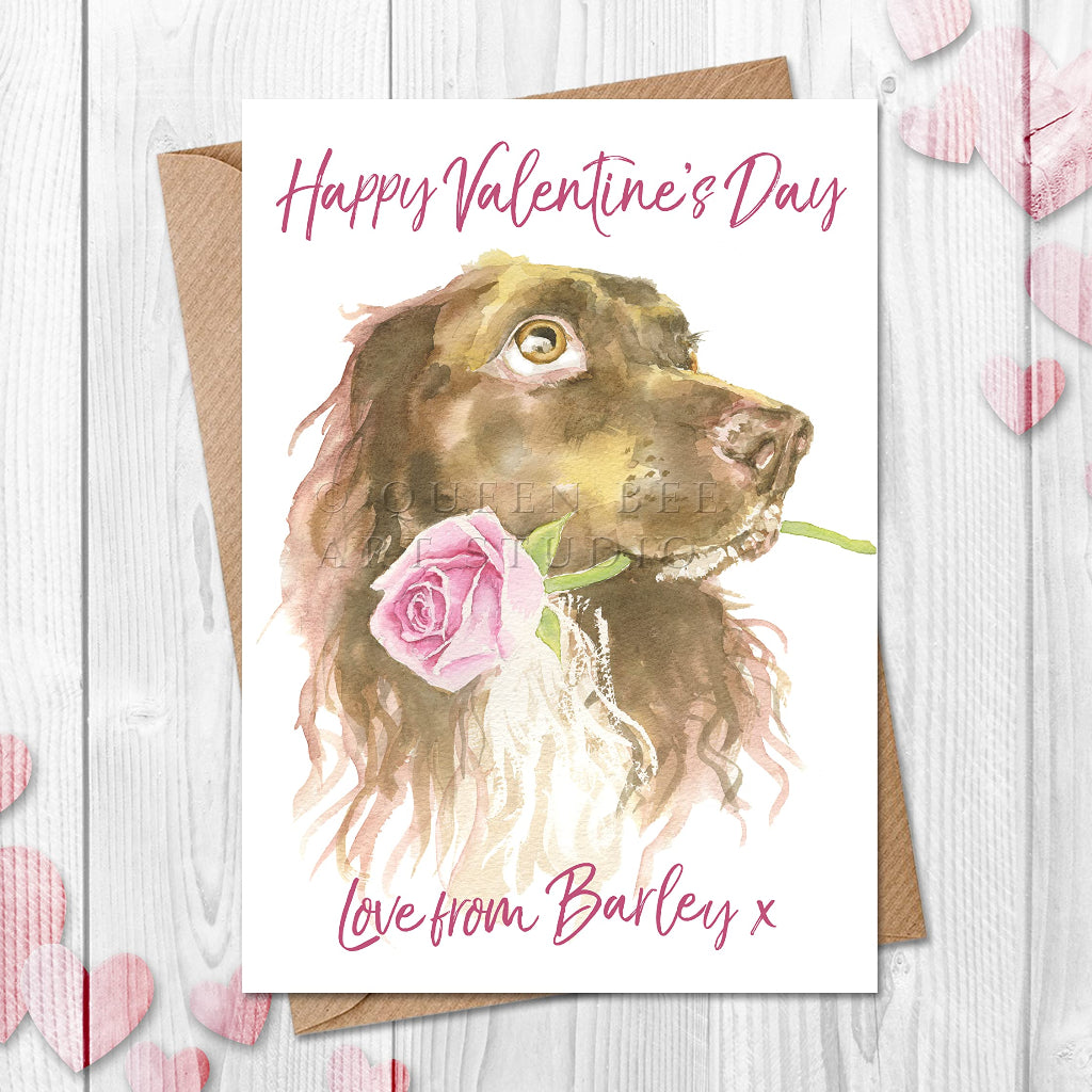 Personalised Happy Valentine's Day card from the dog with cute spaniel illustration on the front