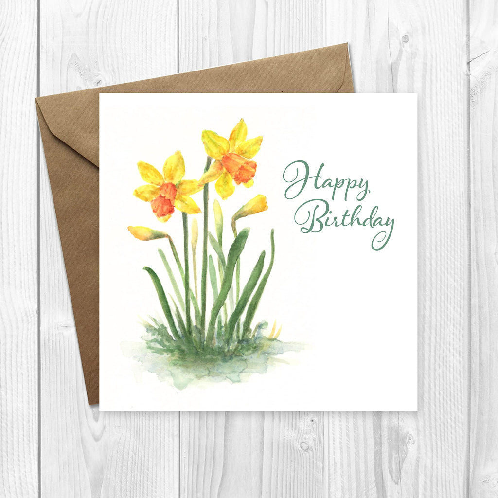 Pretty_Yellow_daffodil_birthday_card for mum wife grandmother nan