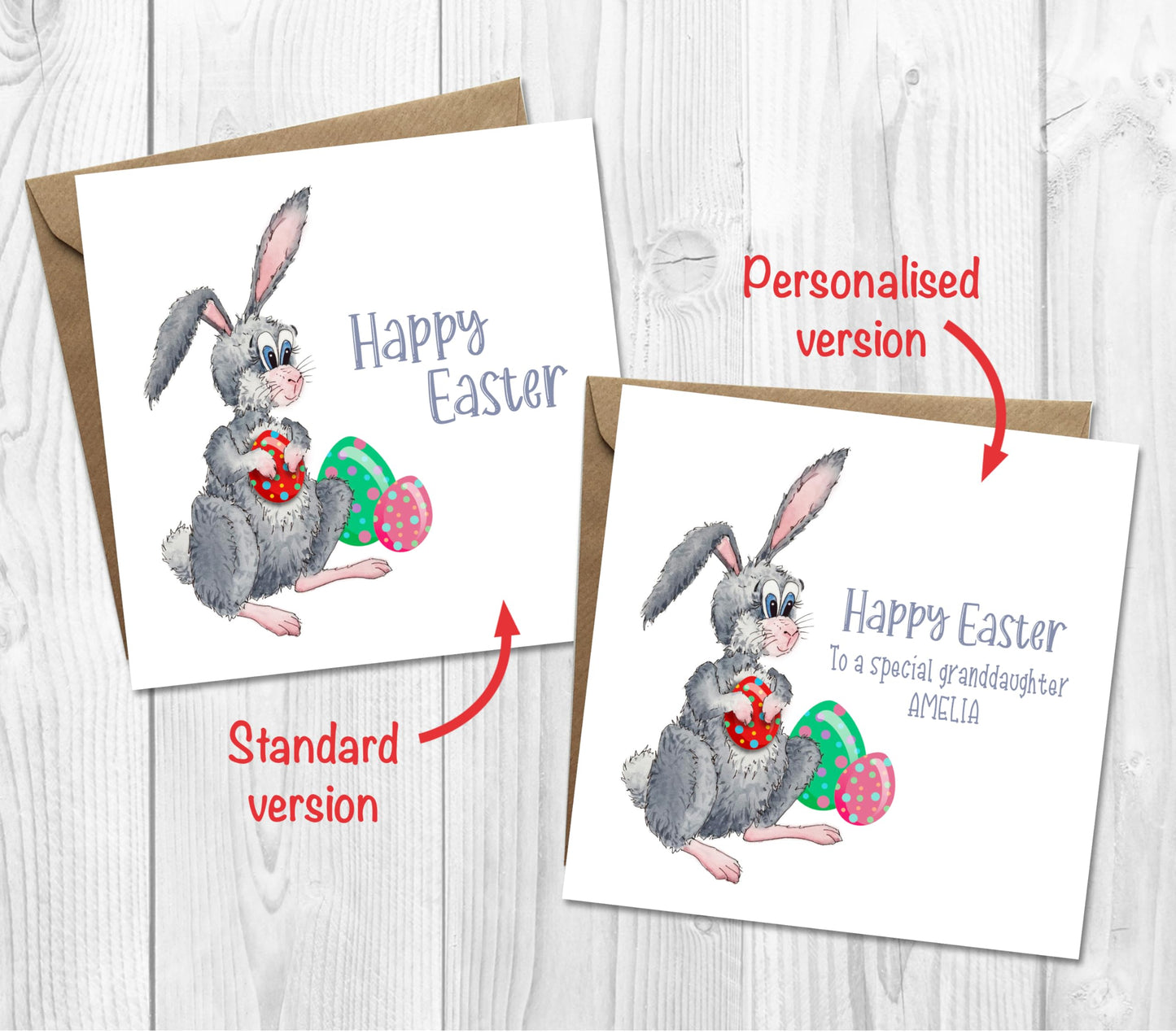 Personalised Easter Card with Cute Easter Bunny Rabbit for Kids, Granddaughter, Grandson, Baby