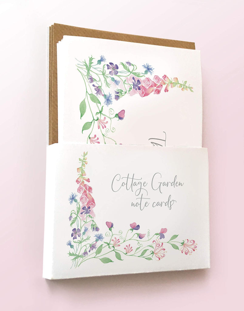 set of 6 cottage garden note cards and envelopes in pretty presentation pack