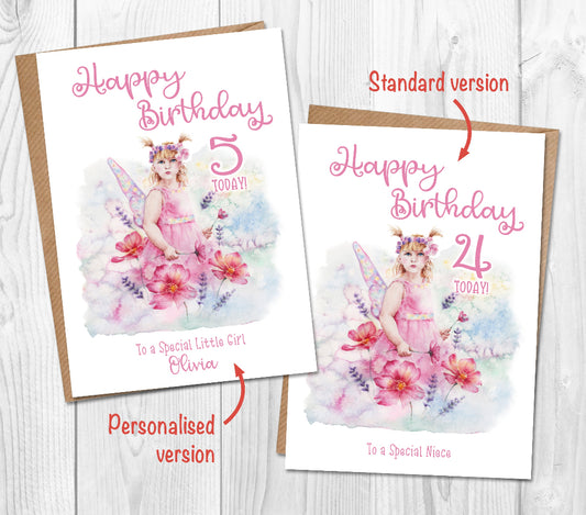 2 fairy birthday cards for special little girl and a special niece, for 4th and 5th birthday