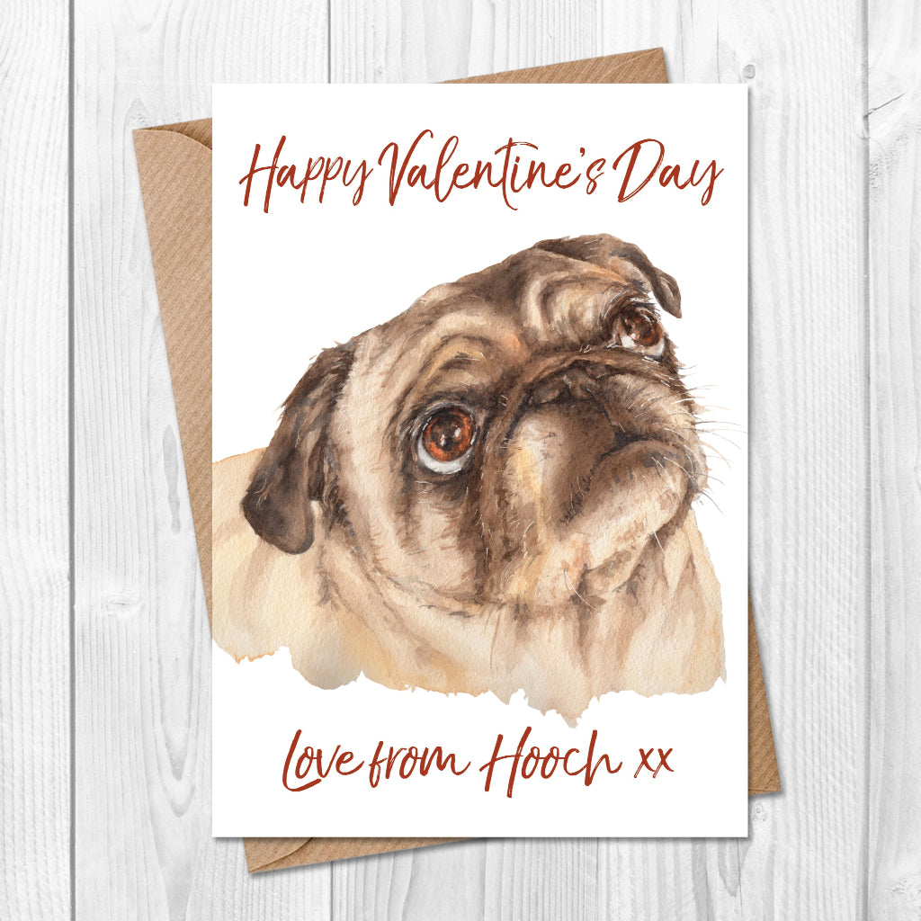 Personalised Valentine's Day card from the dog, with cute beige pug illustration