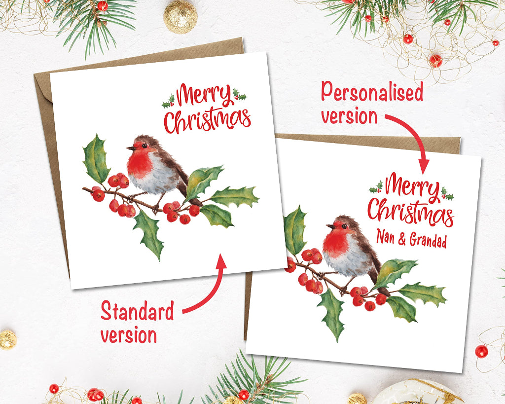 Robin merry Christmas cards with different options with or without personalisation