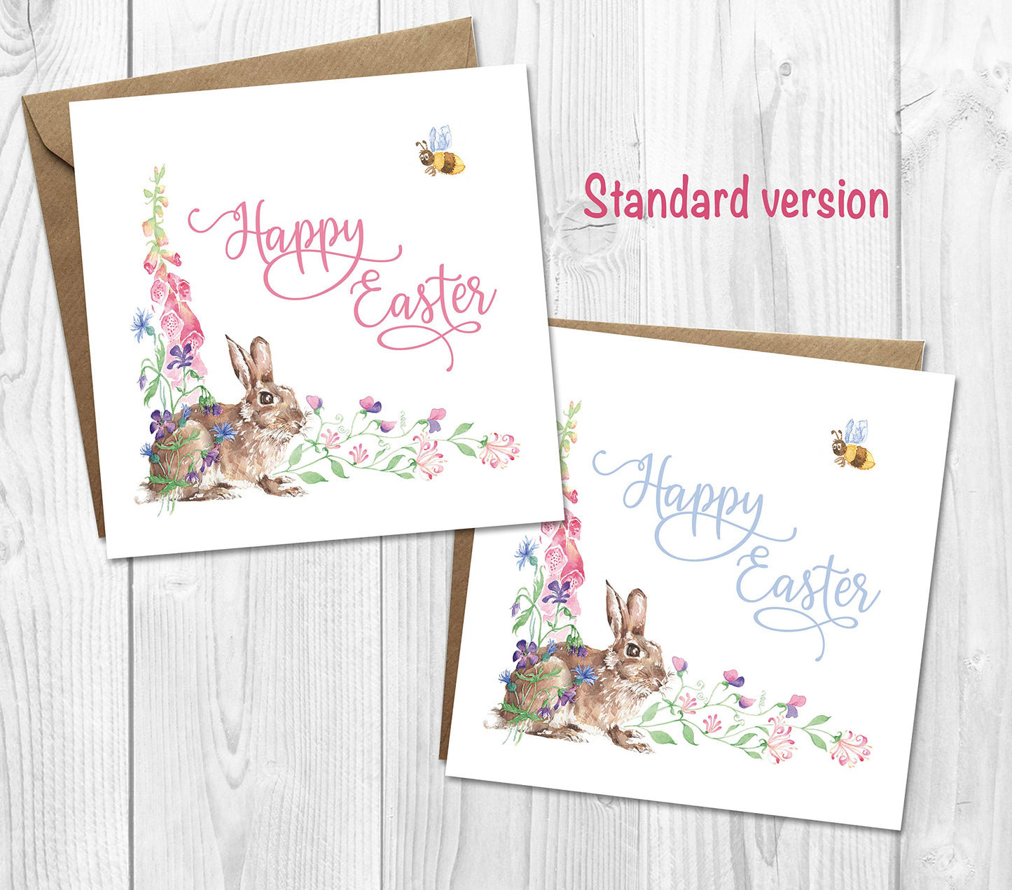 Personalised Easter card for granddaughter with Easter bunny, floral Easter rabbit card for child, custom greeting card with spring flowers