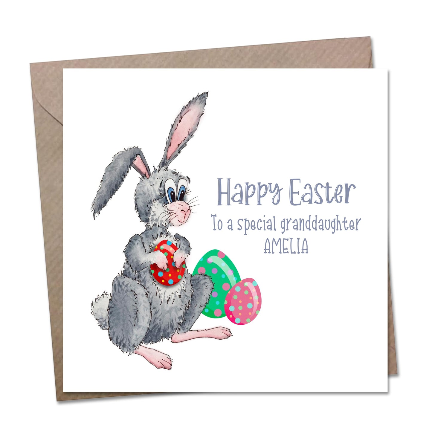 Personalised Easter Card with Cute Easter Bunny Rabbit for Kids, Granddaughter, Grandson, Baby