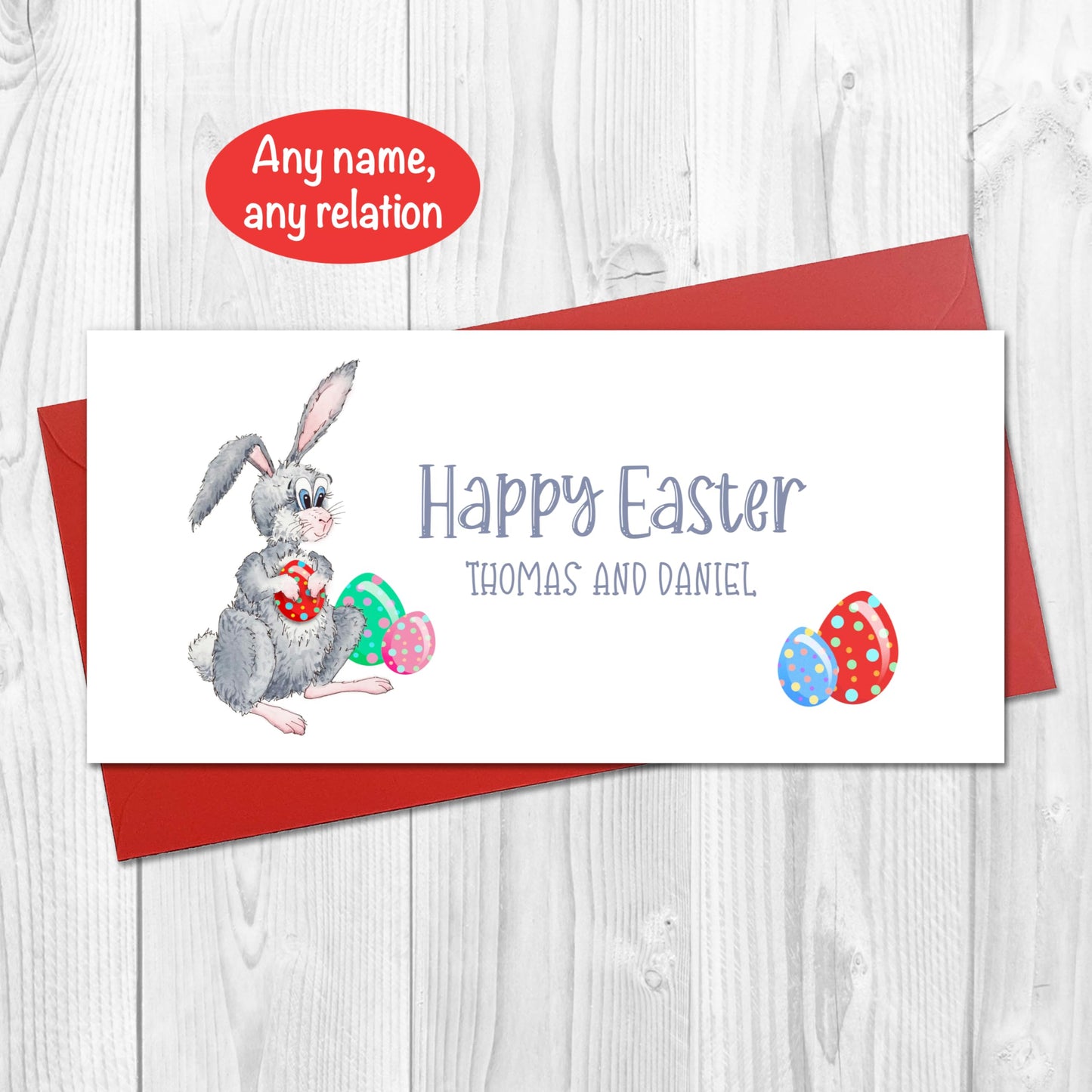Personalised Easter Bunny Gift Money Wallet with Cute Rabbit and Red Envelope, Easter Card for Babies, Toddlers, Special Little Boys and Girls