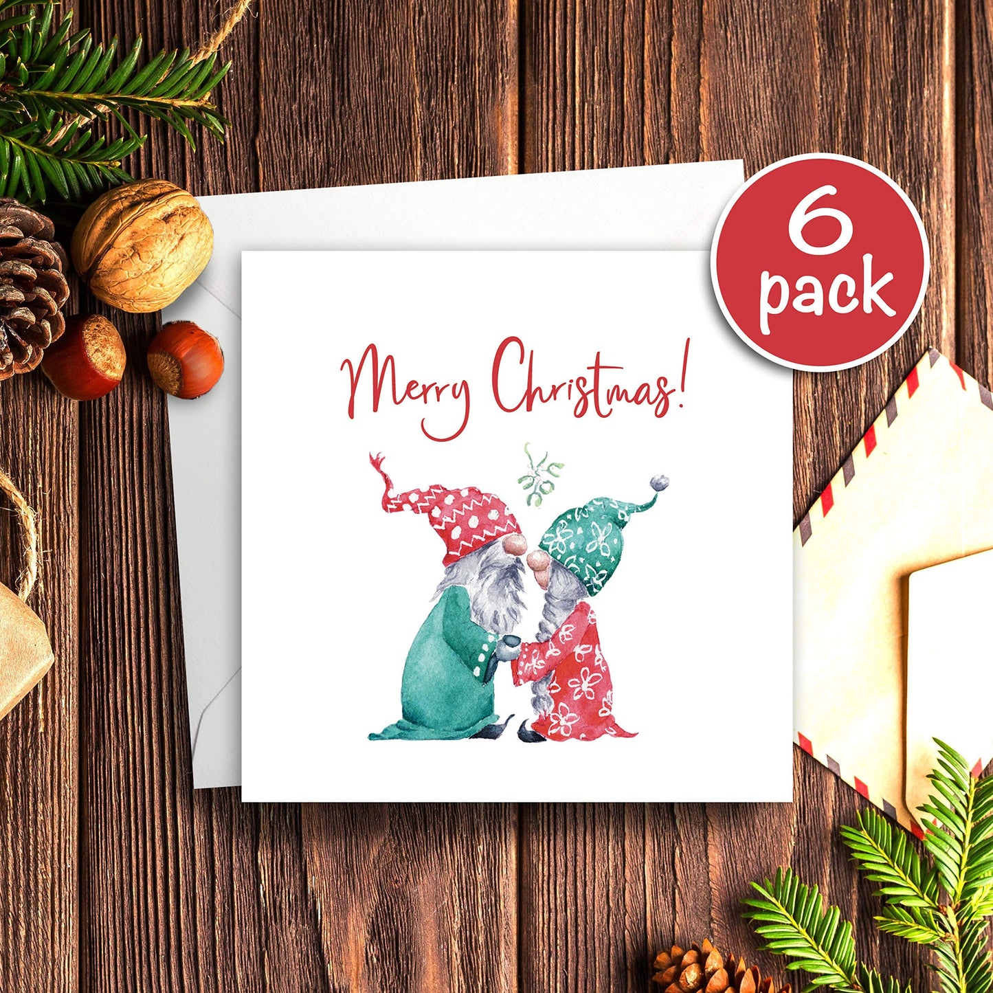 Set of 6 Gnome Christmas tags, Cute Xmas Gift Label, Pack of 6 Scandi Labels with Ribbon, Troll Gift Tag Set, Six Large Christmas Swing Tags