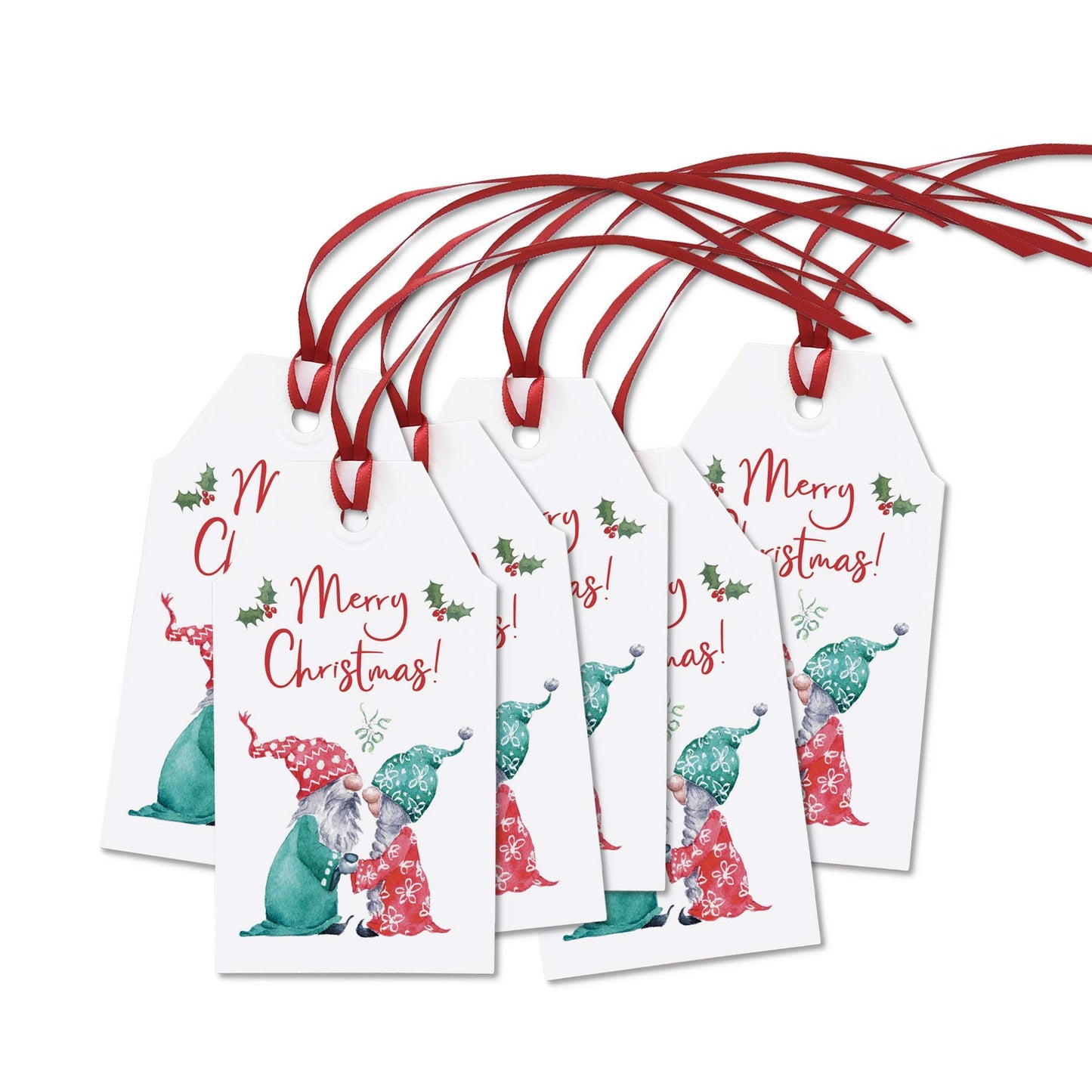 Set of 6 Gnome Christmas tags, Cute Xmas Gift Label, Pack of 6 Scandi Labels with Ribbon, Troll Gift Tag Set, Six Large Christmas Swing Tags