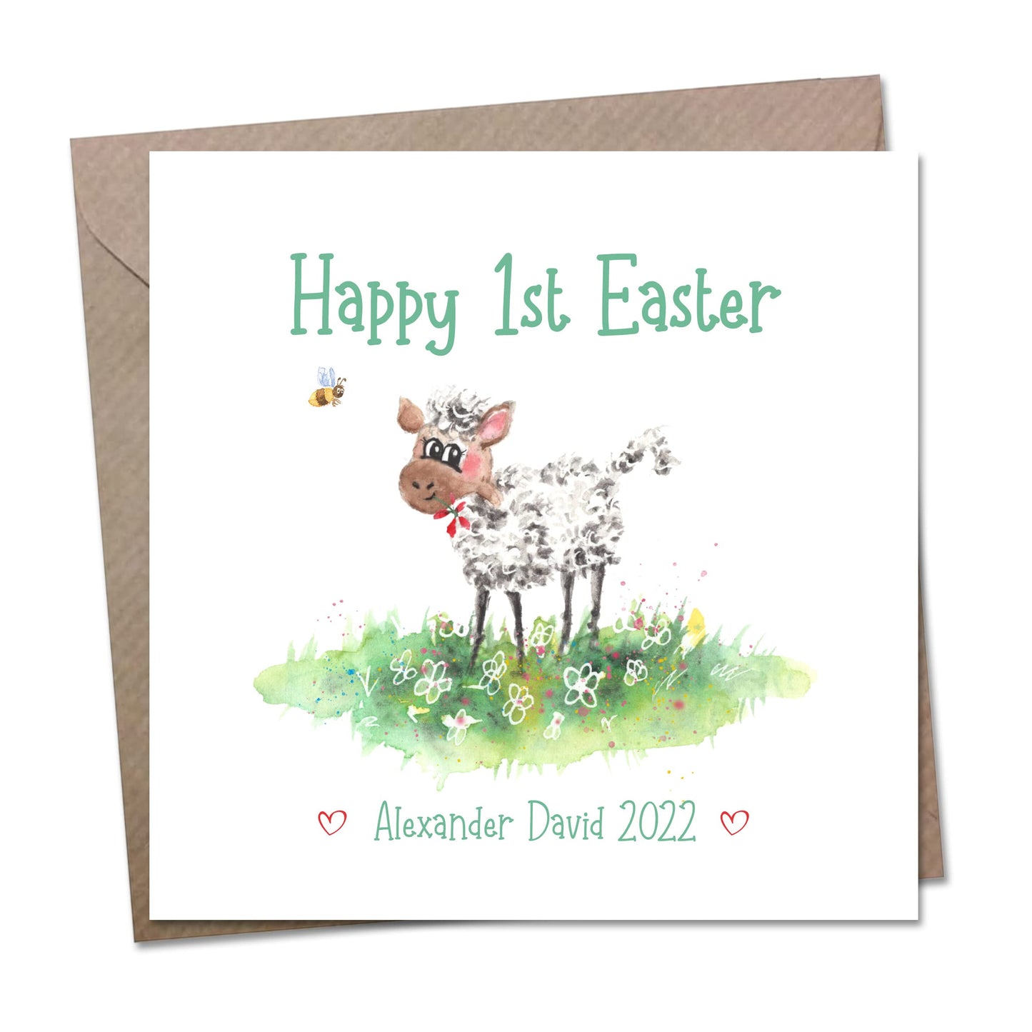 Personalised 1st Easter Card with Cute Baby Lamb for Little Boy or Girl's First Easter