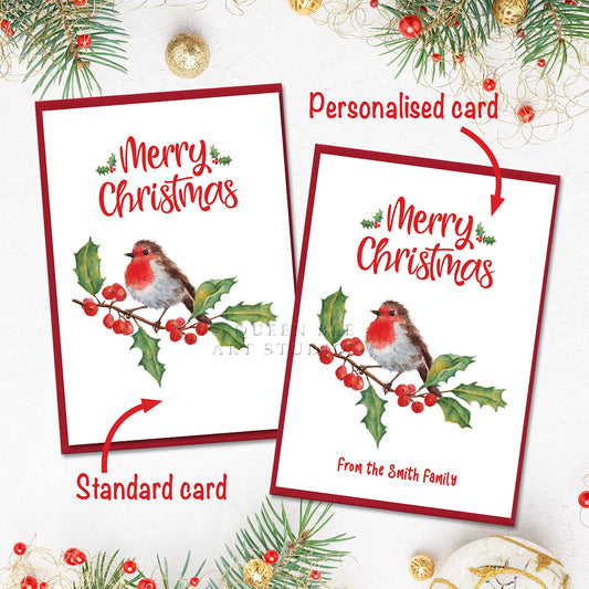 Personalisation options for traditional robin christmas cards
