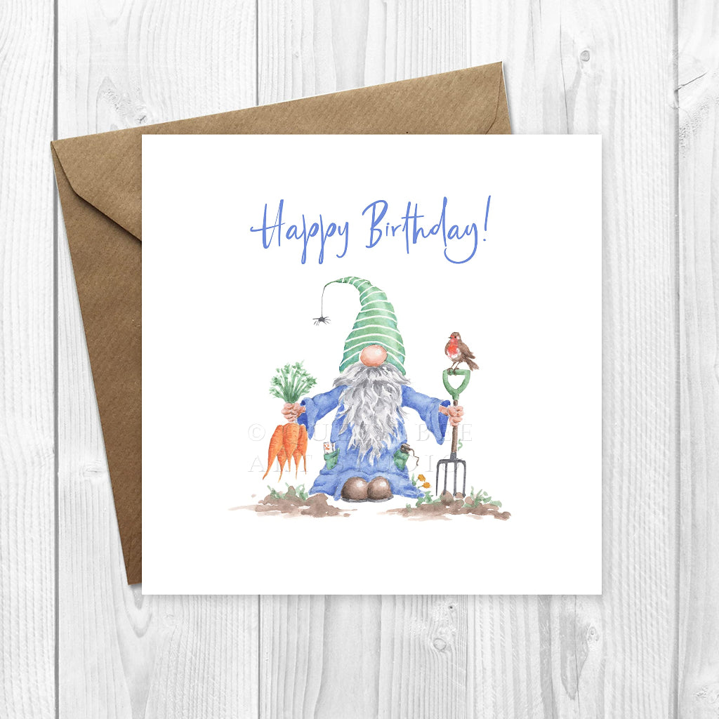 Birthday Card for Gardener or Allotment Holder with Gnome blank