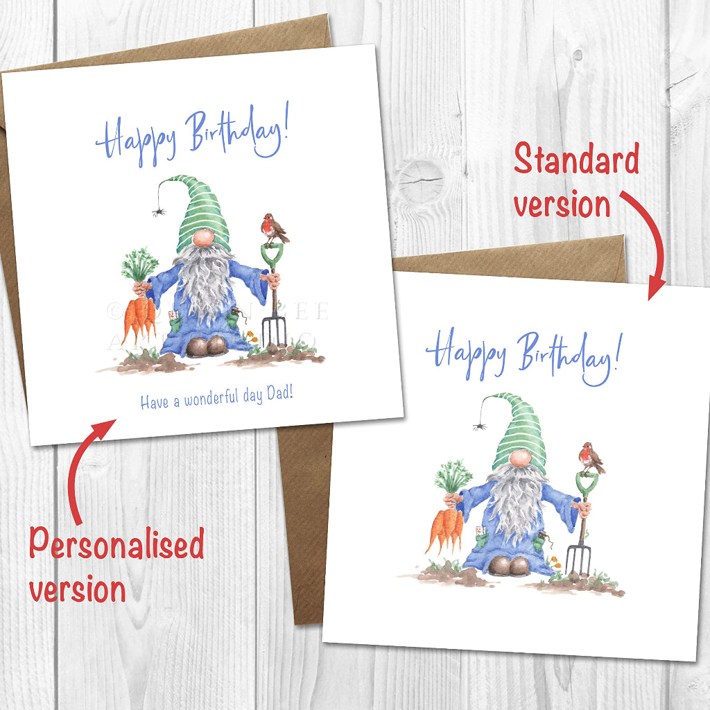 Birthday Card for Gardener or Allotment Holder with Gnome dad