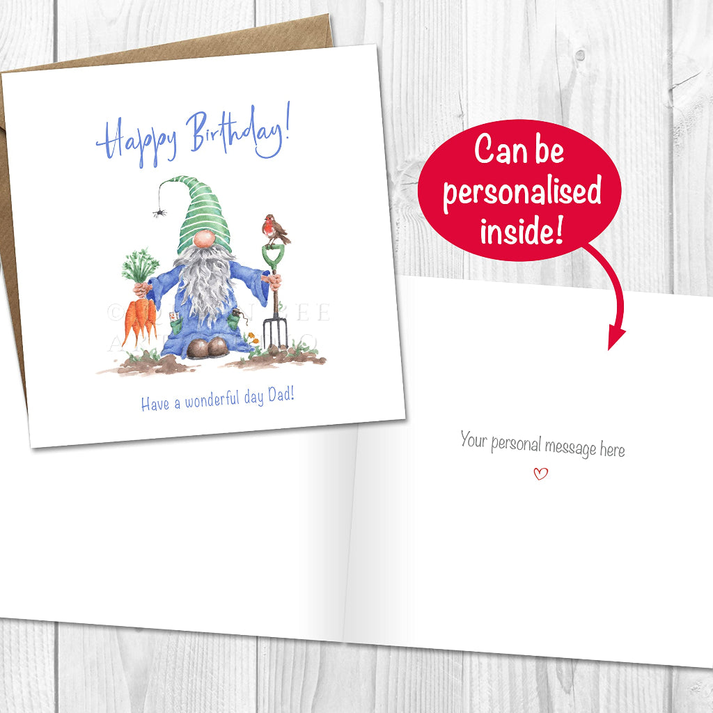 Birthday Card for Gardener or Allotment Holder with Gnome inside
