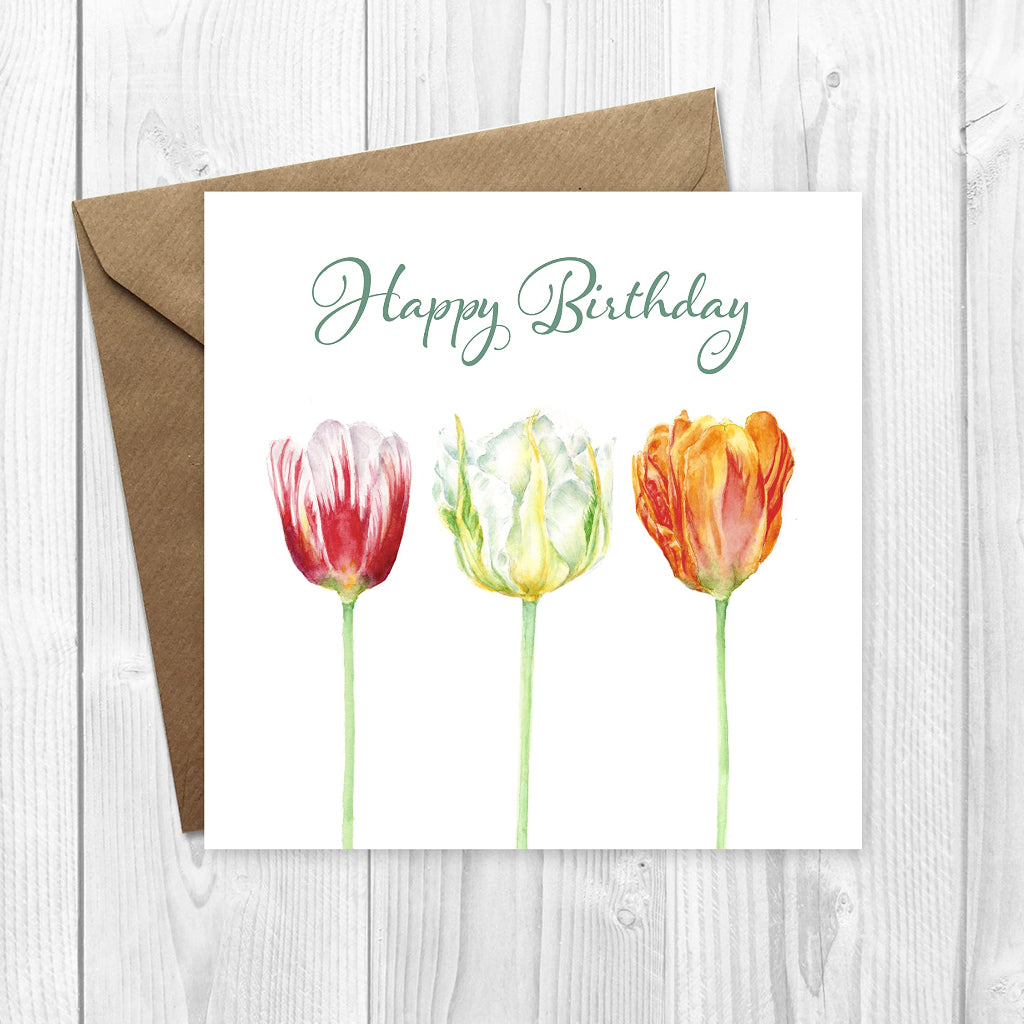 Birthday Card, with Tulips can be personalised  blank
