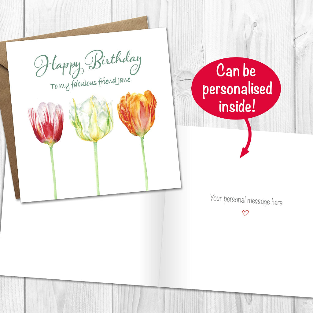 Birthday Card, with Tulips can be personalised  inside