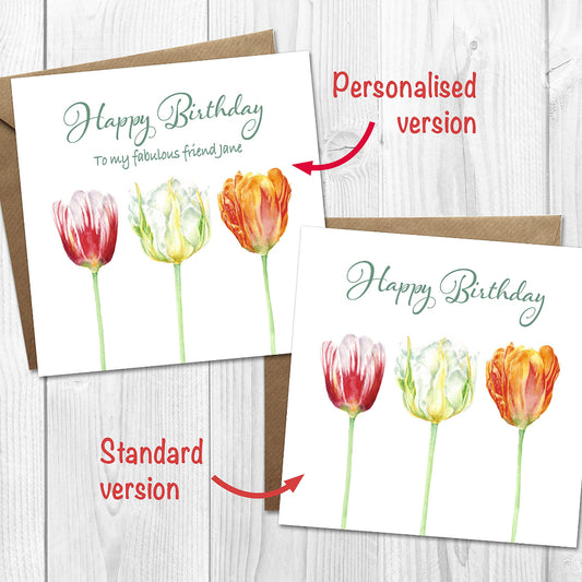 Birthday Card, with Tulips can be personalised  mum
