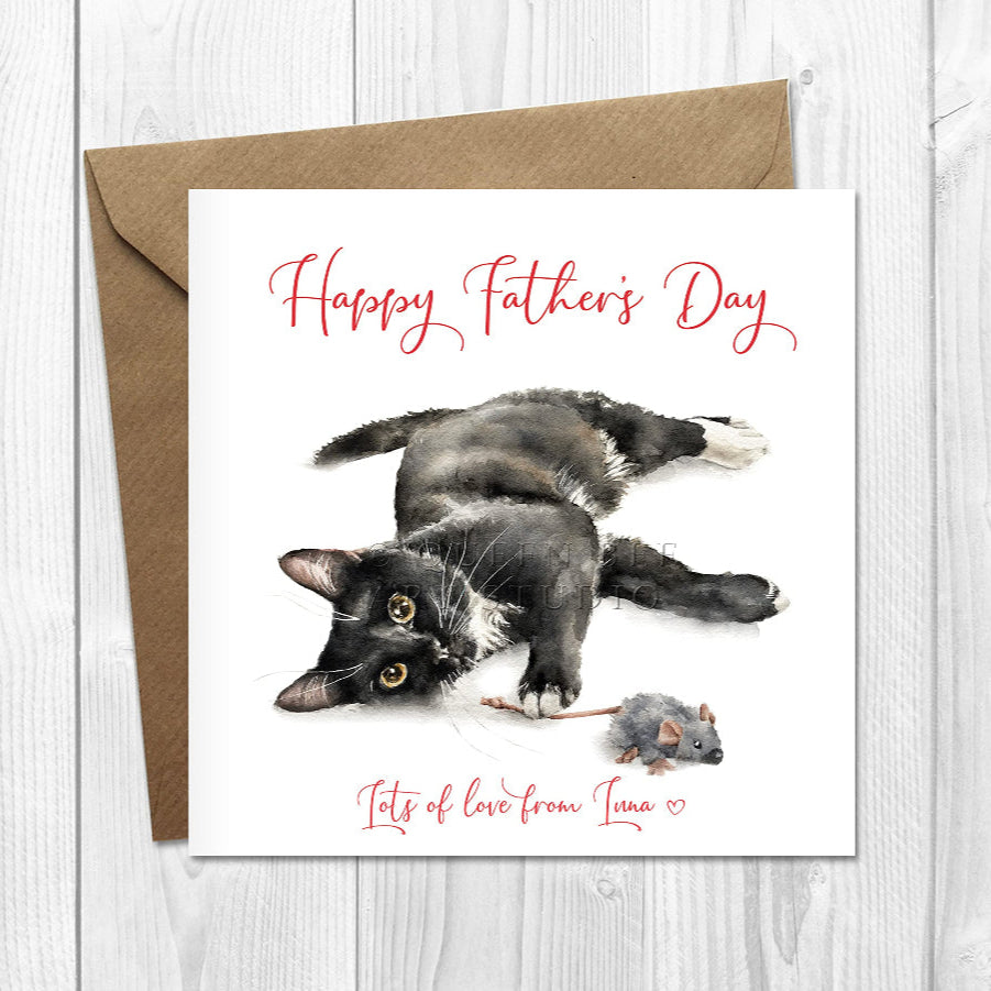 black and white cat fathers day card