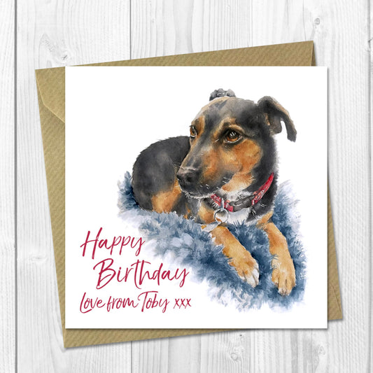 personalised birthday card with Black & tan jack russell terrier