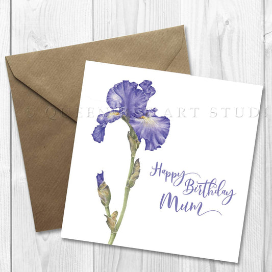 Blue iris Birthday card for mum