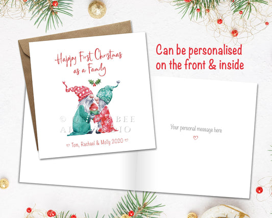 1st christmas as a family Christmas card, can be personalised on front and printed inside with custom greeting