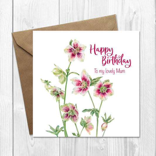 Hellebore birthday card can be personalised with any name for mum grandmother aunt friend 