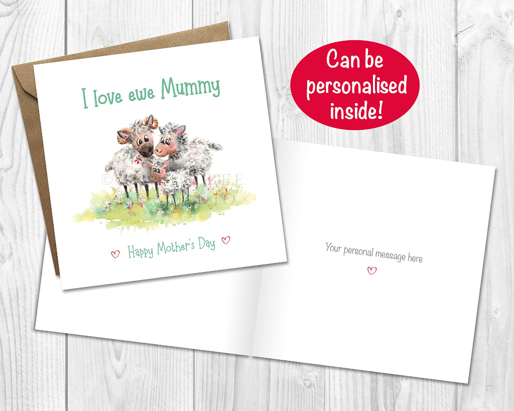Sweet Happy Mother's Day card with a cute lamb, printed inside with a personalised message