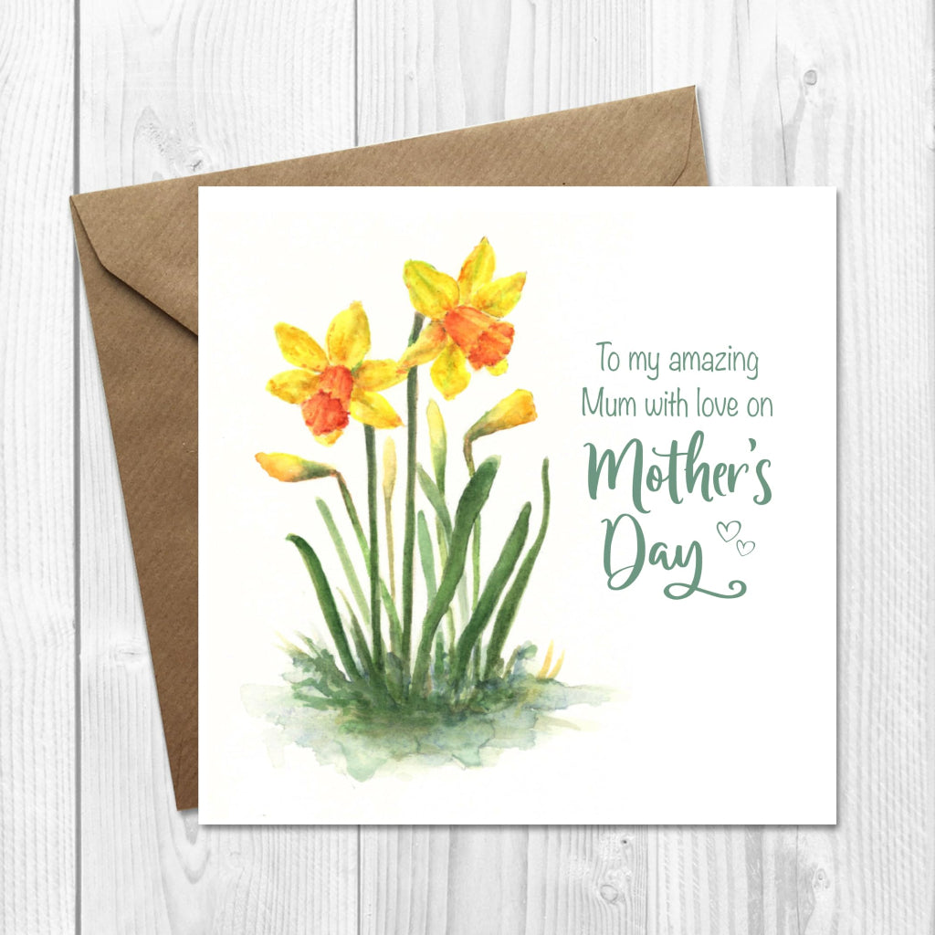 Daffodil Mother's Day card personalised for my amazing Mum