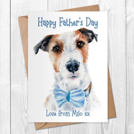 Personalised fathers day card with white wire haired jack russell terrier