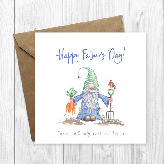 Personalised father's day card with gnome