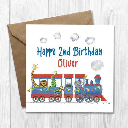 Personalised steam train card for little boy with age