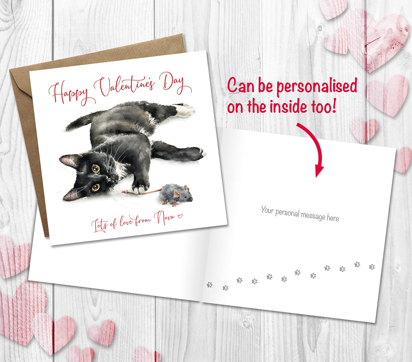 Happy Valentines day card from cat, can be printed inside