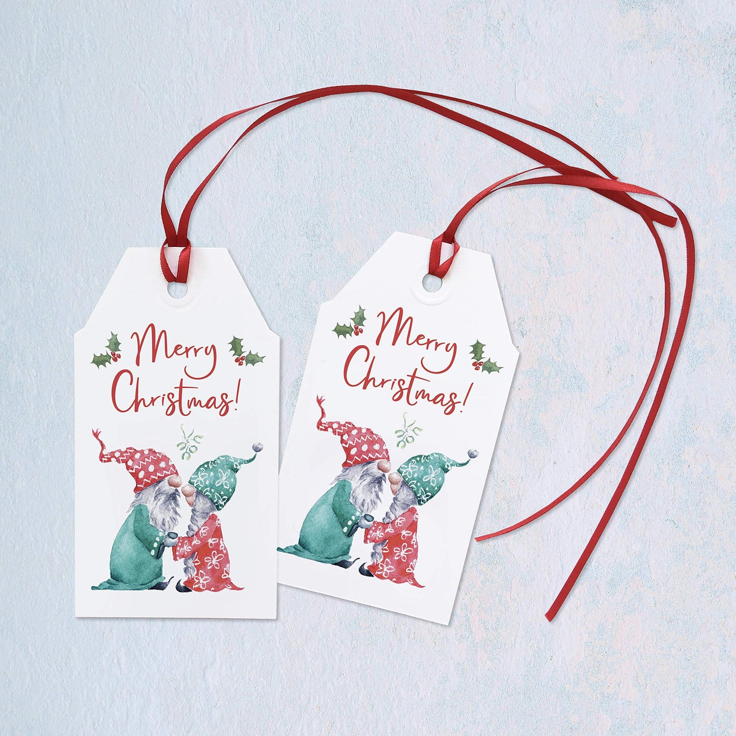 Set of 6 Gnome Christmas tags, Cute Xmas Gift Label, Pack of 6 Scandi Labels with Ribbon, Troll Gift Tag Set, Six Large Christmas Swing Tags