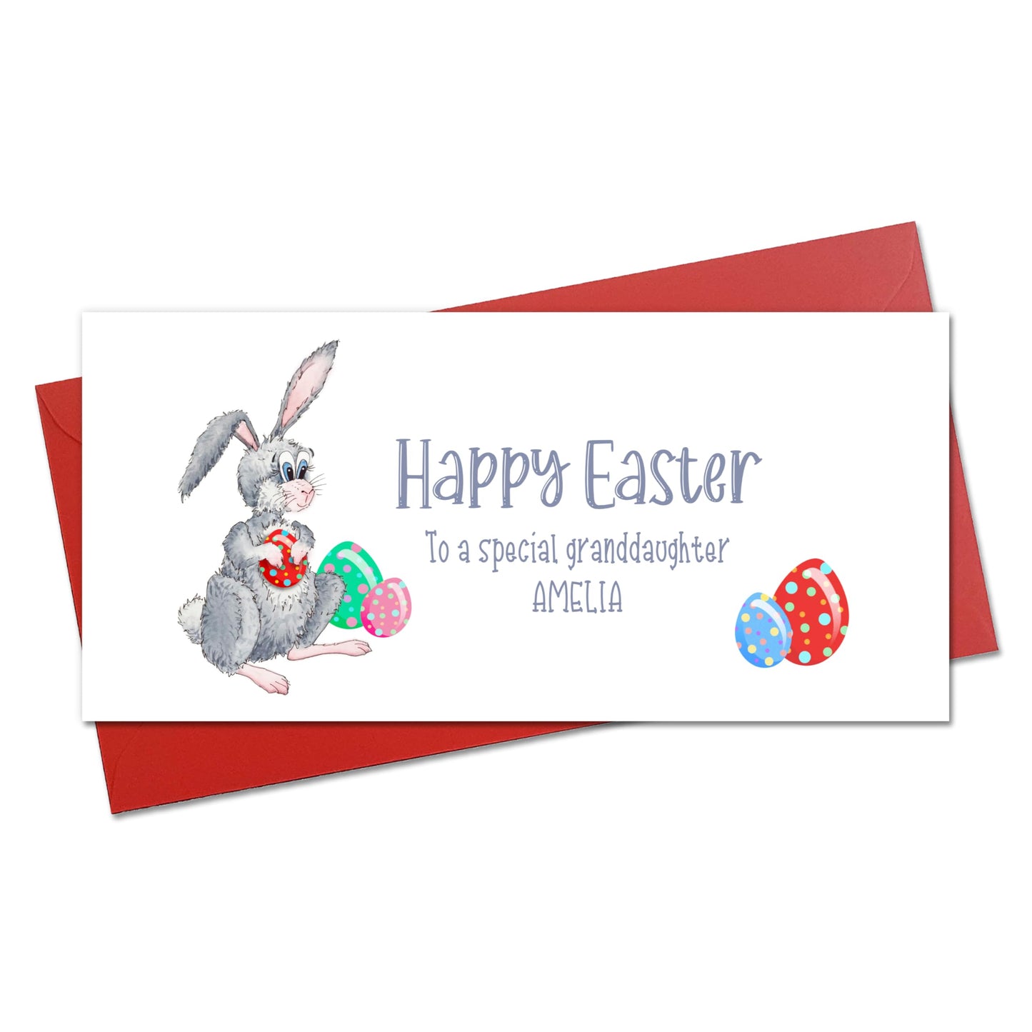 Personalised Easter Bunny Gift Money Wallet with Cute Rabbit and Red Envelope, Easter Card for Babies, Toddlers, Special Little Boys and Girls