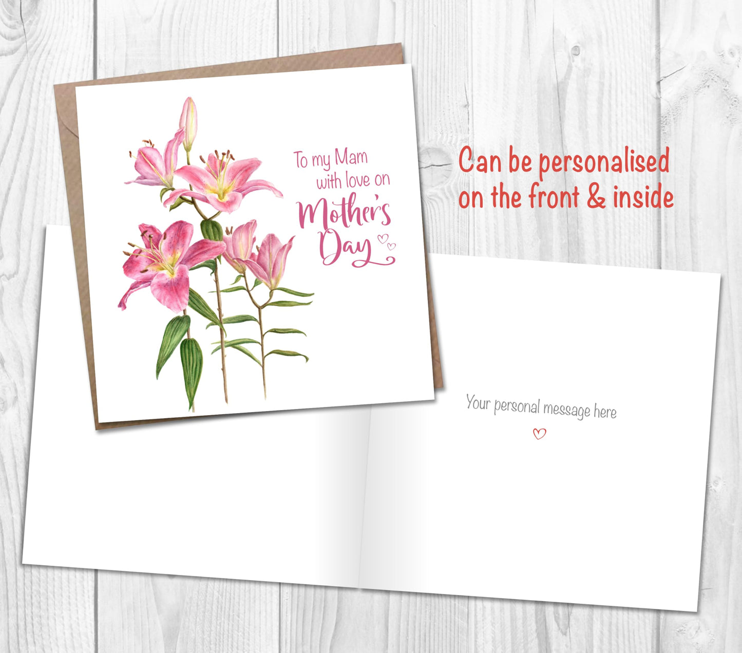 Mothering Sunday Card with Pink Lilies