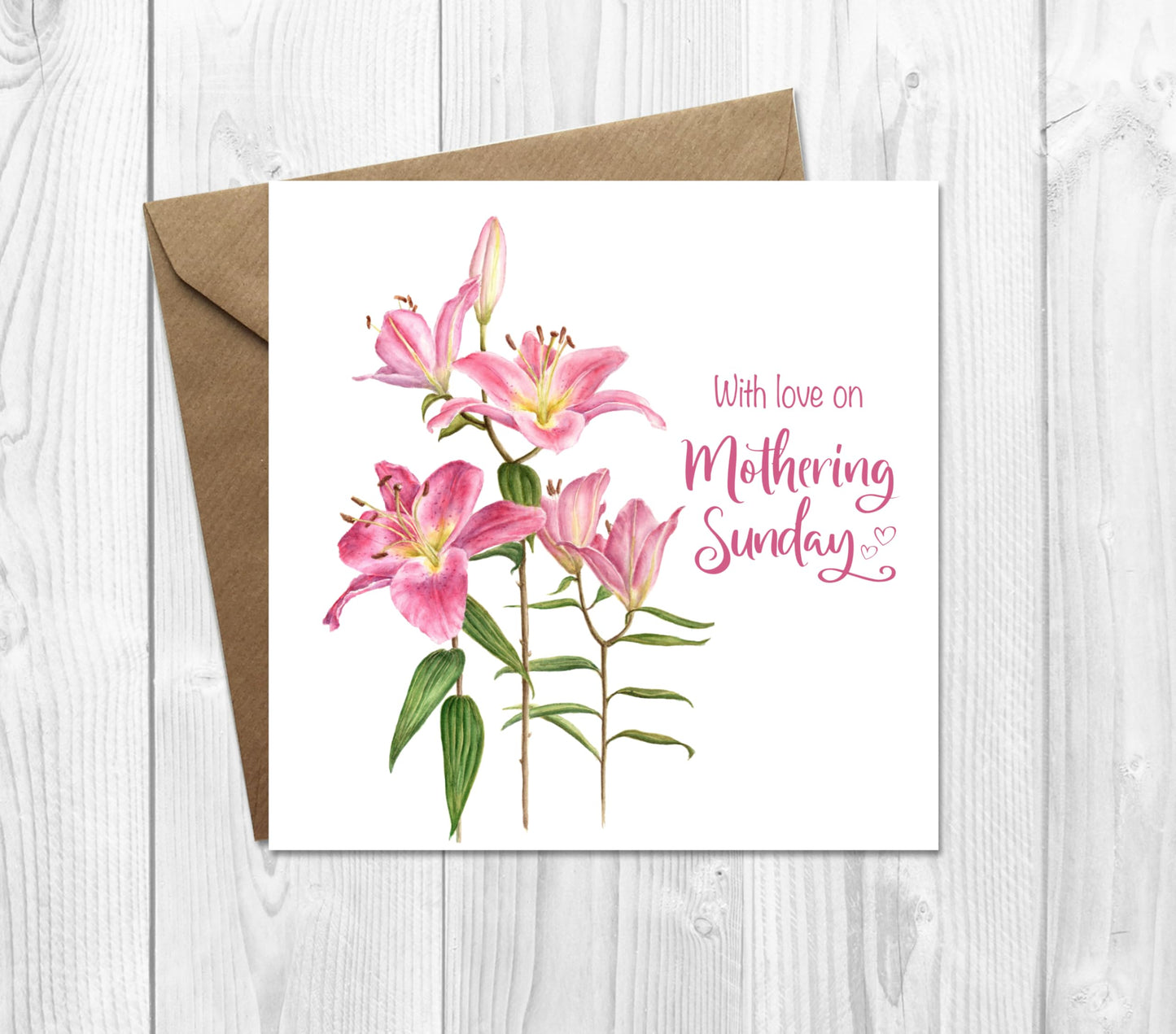 Mothering Sunday Card with Pink Lilies