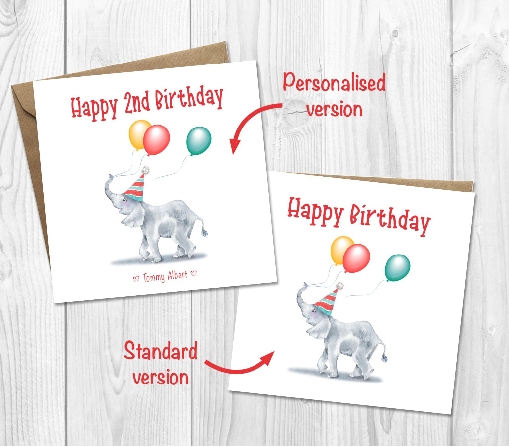 cards with different options with and without personalisation