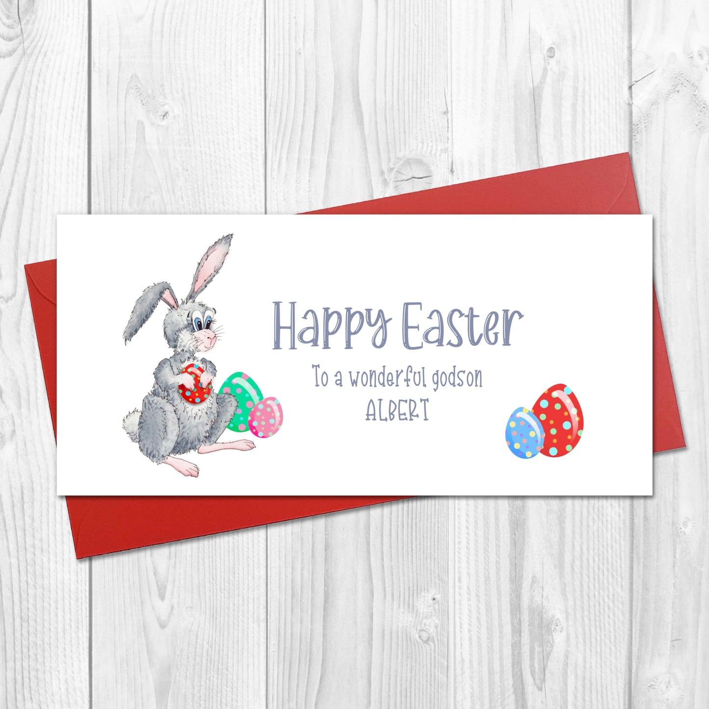 Personalised Easter Bunny Gift Money Wallet with Cute Rabbit and Red Envelope, Easter Card for Babies, Toddlers, Special Little Boys and Girls