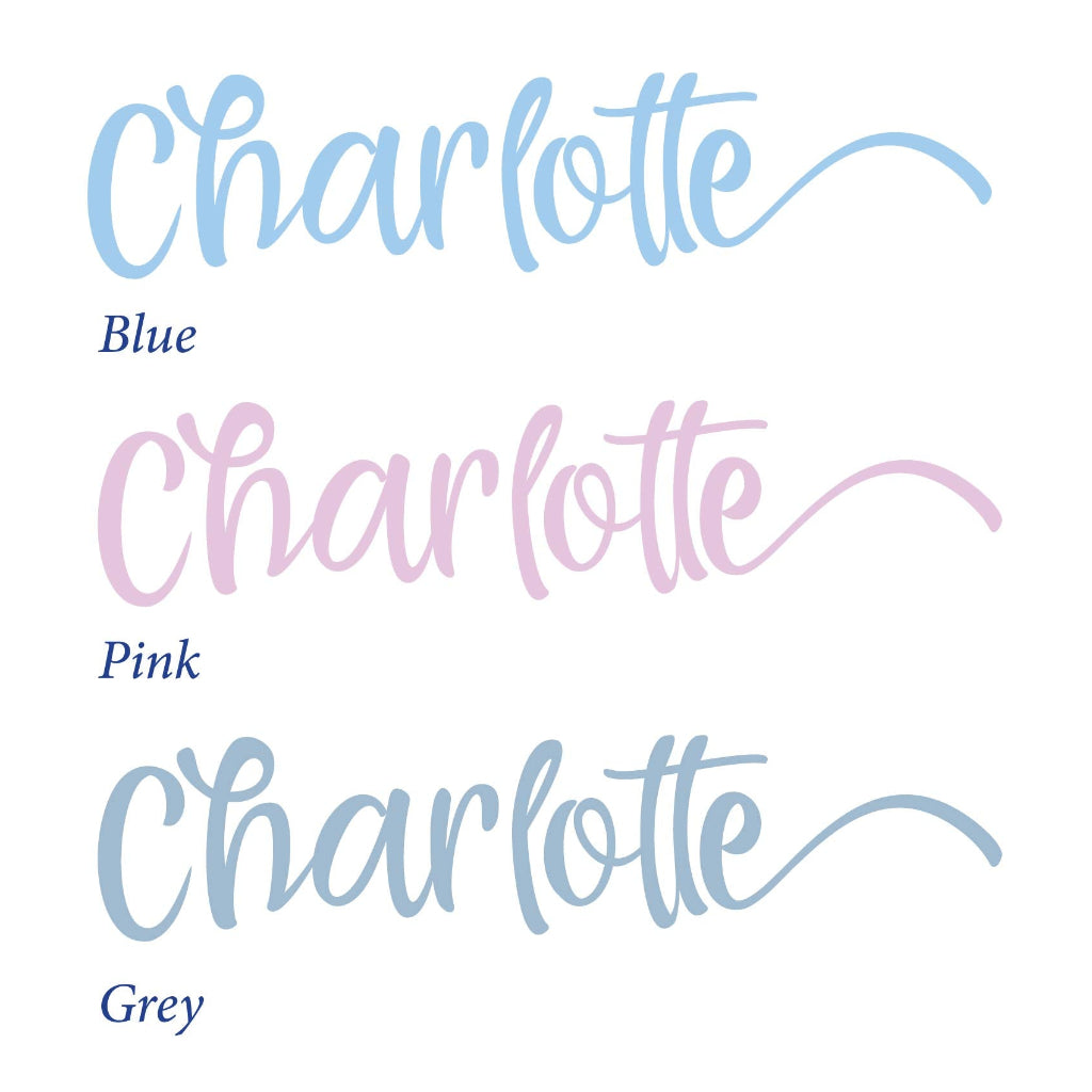 different colourways for personalised print in blue pink grey